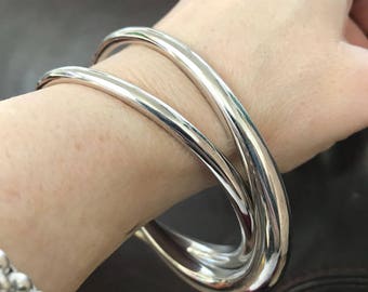 Vintage Solid Silver Entwined Bangle Bracelet