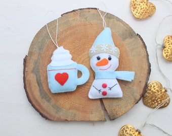 Christmas ornament Felt Snowman ornament stocking stuffer christmas decoration christmas Tree decor Felt cup ornament Christmas gift
