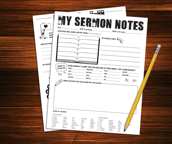 Children's Sermon Notes. PDF printable. Worksheet.