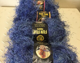 Lion Brand Fun Fur Yarn BLUE INDIGO #203 Variegated Yarn 4 Skeins NEW