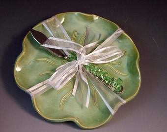 Serving Tray/Cheese Platter/Party Platter with Beaded Knife Spreader