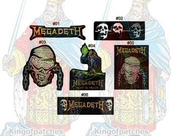 Megadeth Embroidered Patches Rock Band Heavy Metal Music Album Rust in Peace Thirteen Word Logo Skull with Chains Bones Dave Mustaine