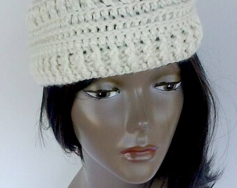 Women Handmade Crochet Headband Ear Warmer, Cream Headband, Fall Winter Hair Accessory,