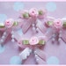 Satin Ribbon Bow w/ Rose & Beads Appliques -Pink set of 4
