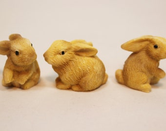 3 Miniature Resin Bunnies, Fairy Gardens, Miniature Rabbit, Miniature Gardens, Terrariums, Dollhouse Miniatures, Miniature Wildlife