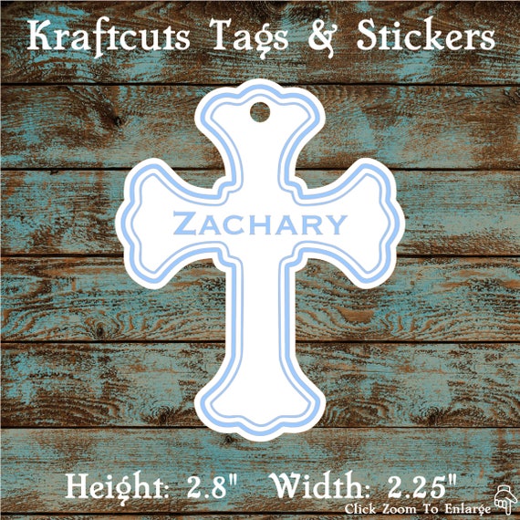 Favor or Gift Tags - Baptism Cross Tag Blue Large #200B - Quantity: 20 Tags