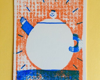 A6 2 colour Teapot Gocco print