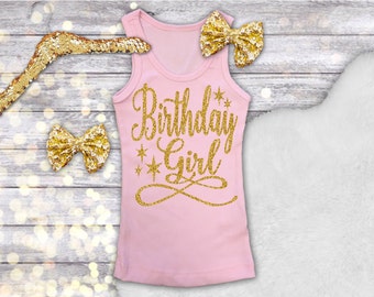 Birthday Girl Tank, Birthday Girl Shirt, Girl Pink Tank, Pink and Gold Birthday Shirt, Pink Gold Birthday, Glitter Birthday Shirt Sleeveless