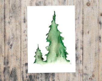 Watercolor PRINT - Evergreen Tree