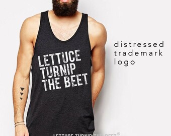 Lettuce turnip the beet ® trademark brand OFFICIAL SITE - dark grey tank top with distressed logo - music festival shirt, edm, edc, funny