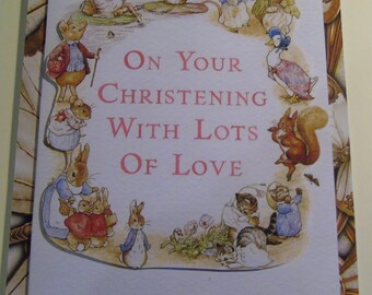 Handmade Beatrix Potter Inspired Christening Card - Silver Butterfly