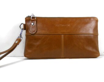 Leather Clutch for Women, Small Leather Handbag, Evening Clutch Wristlet Purse, Leather iPhone Wristlet Wallet with Card Slots, Made in USA
