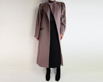 VINTAGE Coat 1980s Mauve Wool Leather New Wave Medium