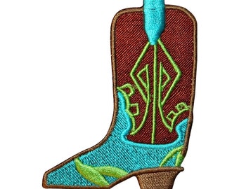 ID 9072A Fancy Cowboy Boot Patch Western Wear Shoe Embroidered Iron On Applique