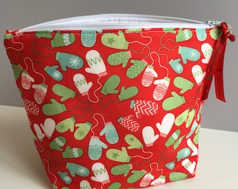 Christmas mittens knitting project bag small