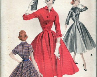 Vintage 1956 Butterick 7945 Softly Tailored Dress Sewing Pattern Size 14 Bust 34" UNCUT