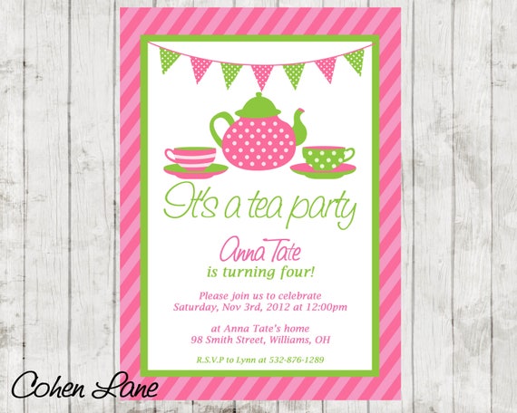 Tea Party Invite Tea Party Birthday Invitation Tea Party