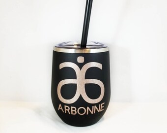 Arbonne 12oz Stainless Steel Wine Tumbler With Lid And Straw, Boss Babe, Team Gift