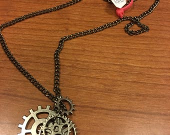 Multi gear steampunk dark silver necklace