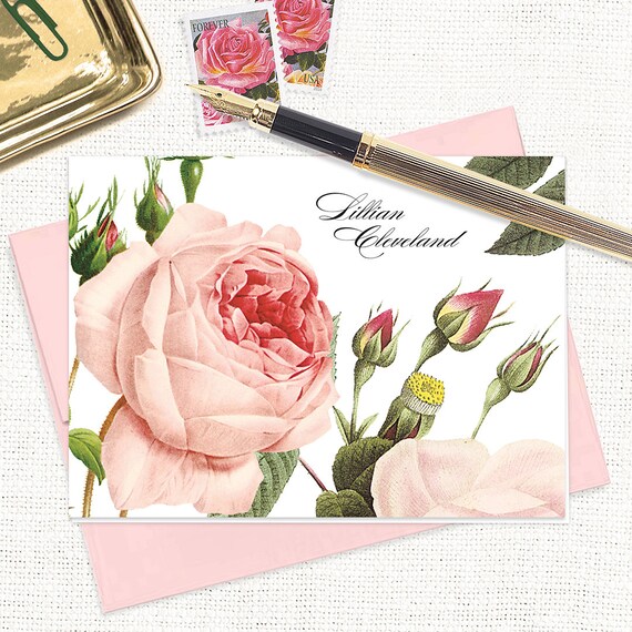 personalized stationery set LIGHT PINK ROSE set of 8