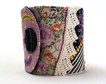 Cuff Bracelet made from Vintage Fabrics and Lace