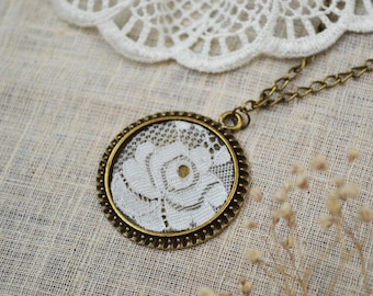 Bridal necklace, victorian necklace, rose flower necklace, Brass necklace with lace, Cotton wedding anniversary