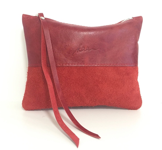 Leather pouch red, red leather purse, small leather bag red
