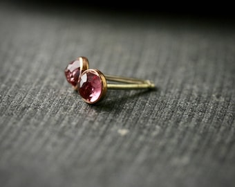 4mm rose cut pink tourmaline 14k rose gold bezel stud earrings