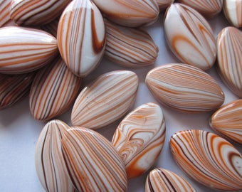 Orange Striped Oval Acrylic Beads 25x15mm 12 Beads