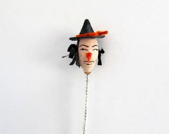 Vintage Spun Cotton Witch Head/ Vintage Halloween Witch Pick