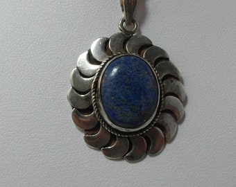 Estate Sterling Silver Copper Accented Gemstone Pendant