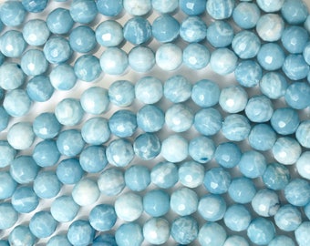 6mm faceted blue larimar quartz round beads 15.5" strand 38128
