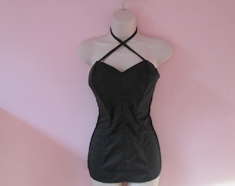 Iconic Vintage 1950s 50s Ink Black Swimsuit Bathing Suit -Deadstock/Nos- Cheesecake-Calendar Girl-Pinup-Bombshell-Vixen-Pool Party-VLV