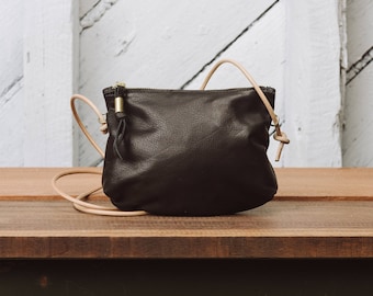 Leather Zip Crossbody Purse: The Luna Crossbody in Black leather by Awl Snap