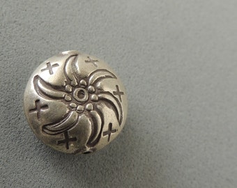 Thai Silver Lentil Bead, 1 Bead, Handmade Silver Bead, Artisan Jewelry, Handmade Jewelry, Artisan Jewelry