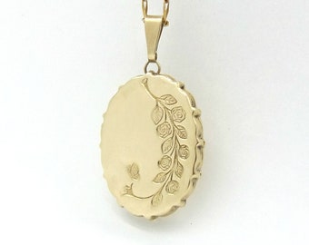 9ct Gold Locket Necklace | Vintage Oval 9k Locket Pendant