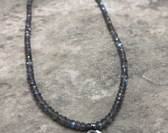 Om - Labradorite, Hilltribe Fine and Sterling Silver Necklace