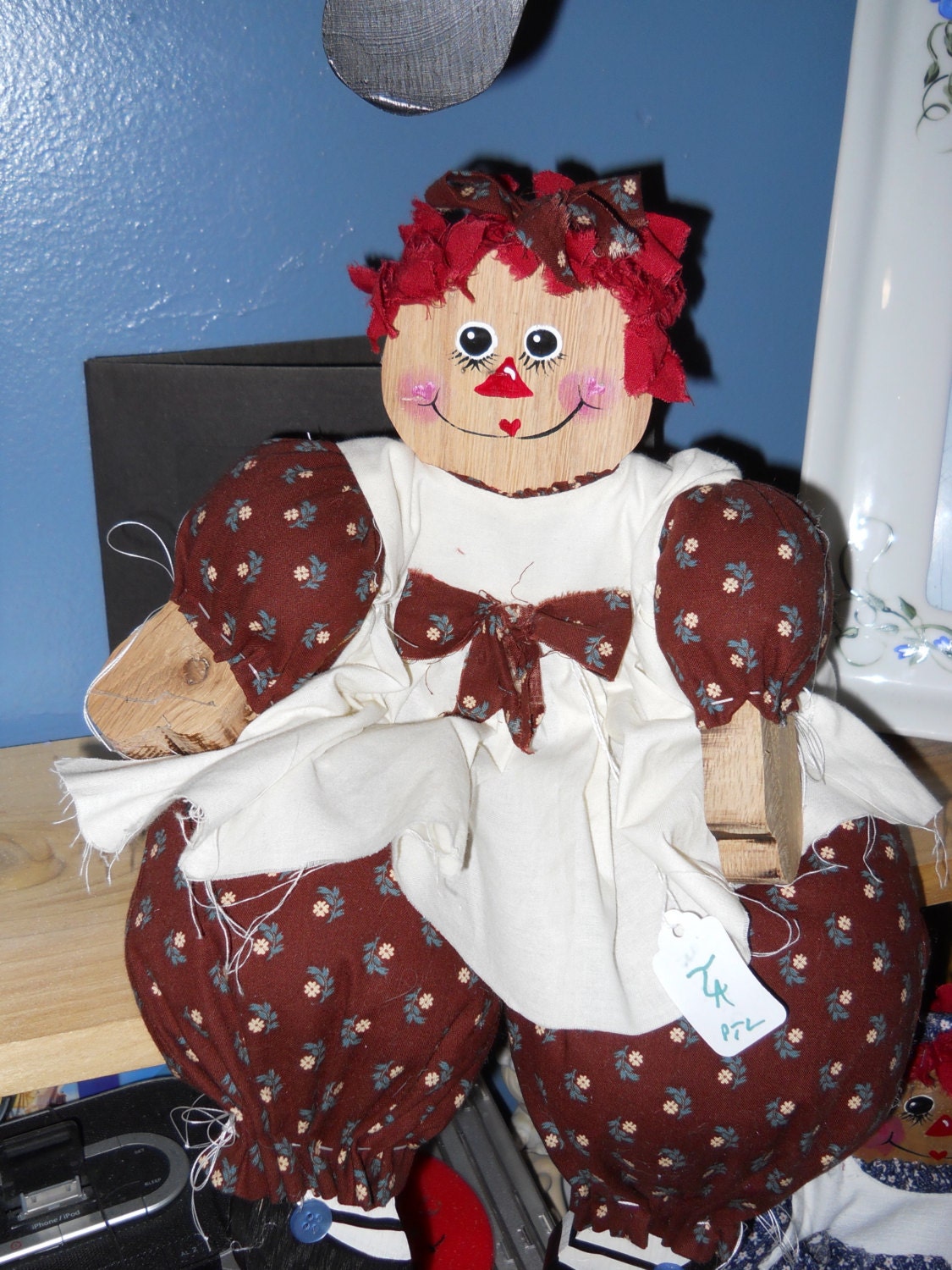 Wooden Shelf Sitter Raggedy Ann Doll