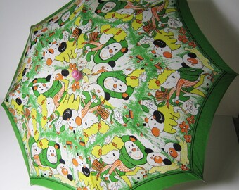 Vintage Cartoon Umbrella Fifties Souvenir Child Parasol Chinese