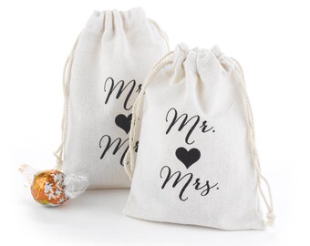 Mr. and Mrs. Cotton Favor Bags - Wedding Favor Bags - Set of 50 Bags