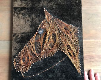 Copper String Art / Copper Horse Head Wall Art / Copper Horse Mid Century String Art Wall Hanging