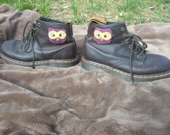 Hand Sewn Owl Patch Doc Marten Boots Size 9/11