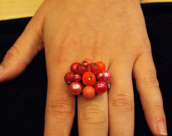 Vintage Red and Pink Bead Bundle Repurposed Clip-on