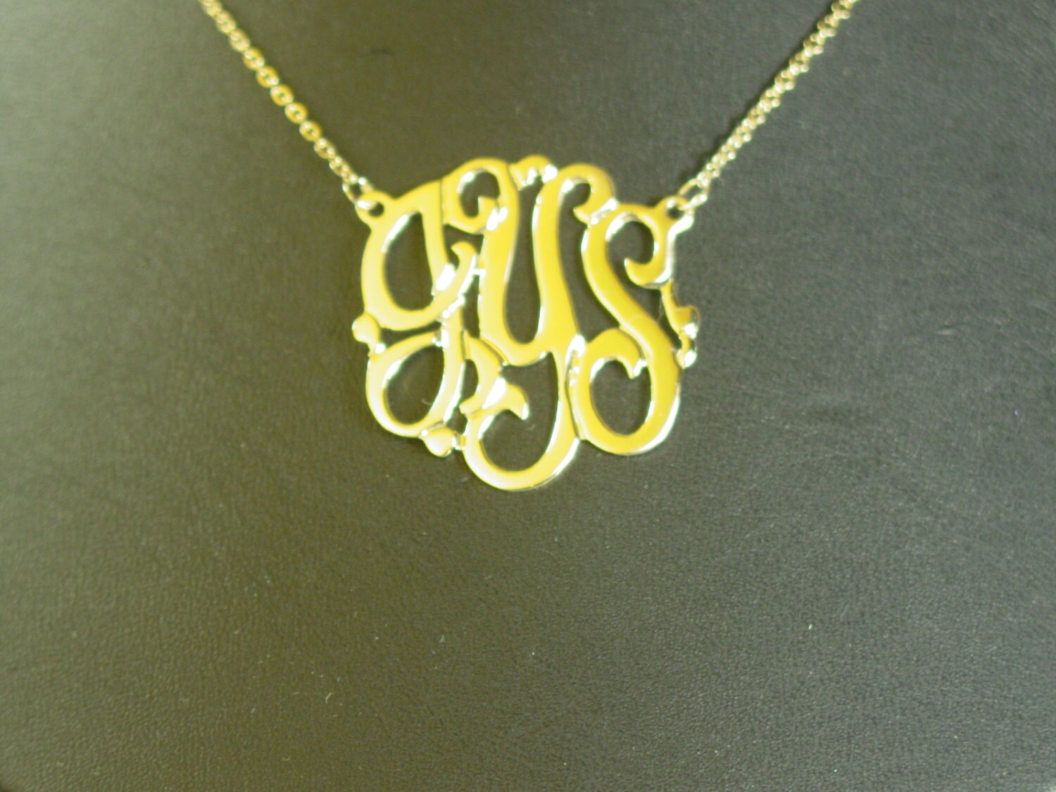 monogram necklace . 24k gold plated sterling silver