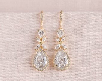 Gold Bridal earrings Bridal Necklace, Bridal Jewelry SET, Rose Gold Wedding jewelry Crystal earrings Bridal jewelry, Amielynn Earrings