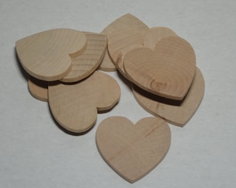 1-1/2" Wood Heart - Set of 10 - Unfinished Wood Hearts - 1/8" Thick - Wooden Hearts