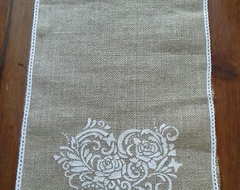 table runner Burlap, lace 150 cm