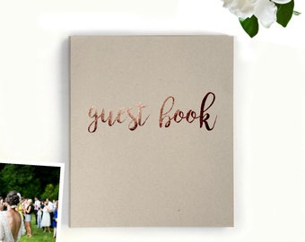 Wedding Guest Book >Fast Shipping Guest Book Wedding, Baby Shower Guest Book Rustic Wedding Guestbook Kraft, Rose Gold Flat-lay 8.5x7 130 pg