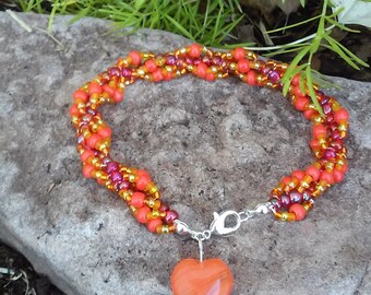Orange Spiral Beaded Bracelet