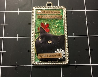 Golden Eyed Black Cat Pendant: What an honor it is to be loved by an animal. 50% goes to current animal charity
